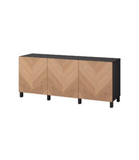 TV bench with drawers and door, black-brown