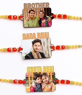 DEEP PRINT MART Mens Photo Rakhi Customized With Photo For Raksha Bandhan With Roli Chawal Acrylic Rakhi (Set Of 3 Rakhi)